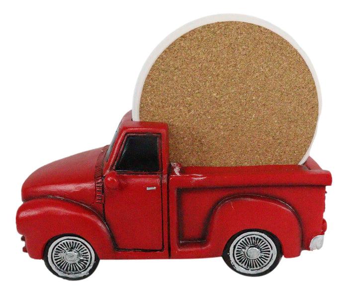 Ebros Gift Vintage Red Pickup Truck Hauling Road Trip Route 66 Decal Coasters Figurine Set