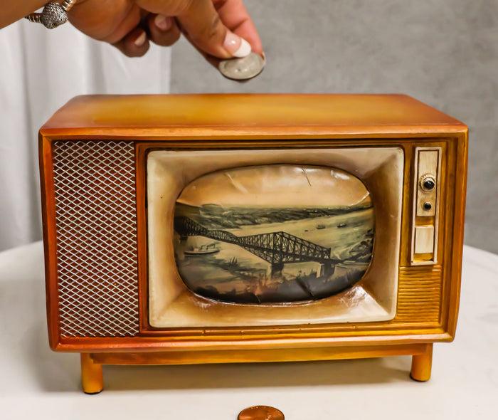 ebros gift Vintage Retro Rectangle TV Television Box Set Money Coin Savings Piggy Bank