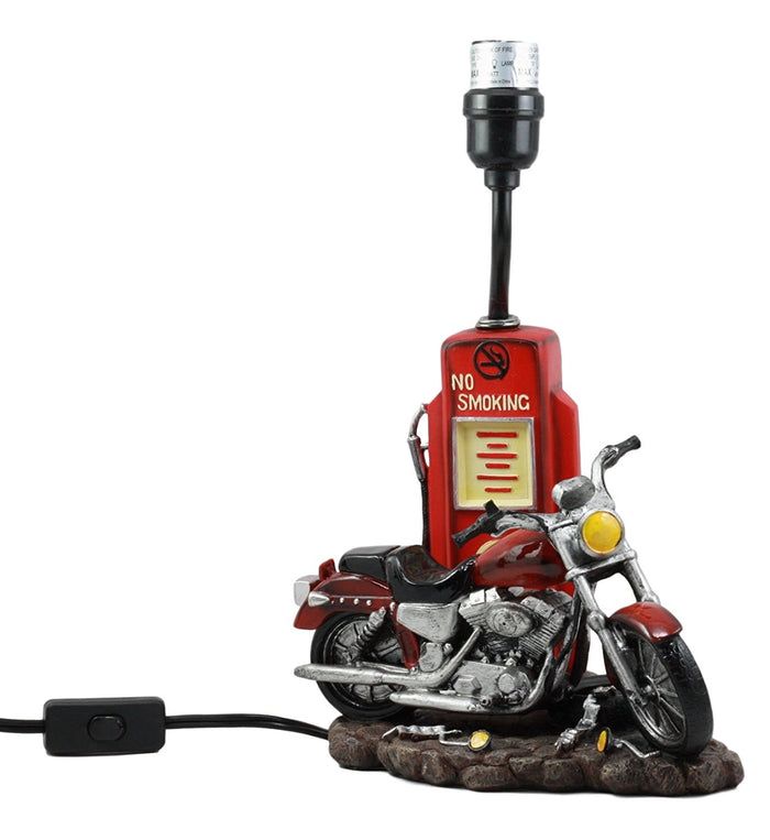Ebros Gift Vintage Retro Red Motorcycle By Classic Gas Pump Desktop Table Lamp 19"Tall