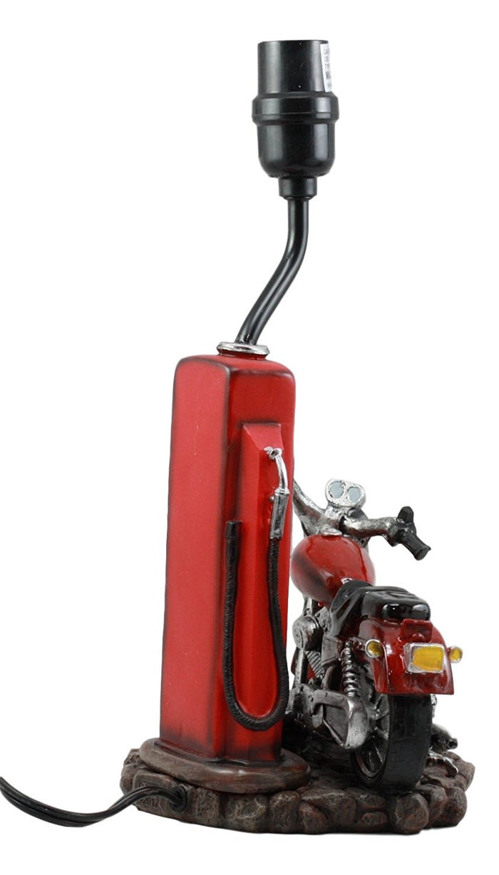Ebros Gift Vintage Retro Red Motorcycle By Classic Gas Pump Desktop Table Lamp 19"Tall