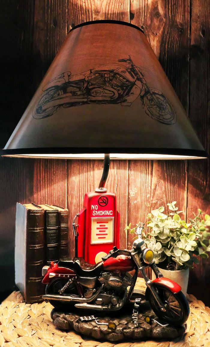ebros gift Vintage Retro Red Motorcycle By Classic Gas Pump Desktop Table Lamp 19"Tall