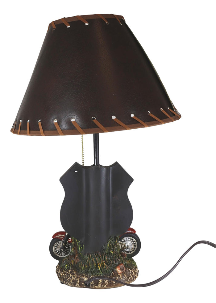 Ebros Gift Vintage Retro Red Motorcycle By Route 66 Highway Sign Desktop Table Lamp 19"Tall