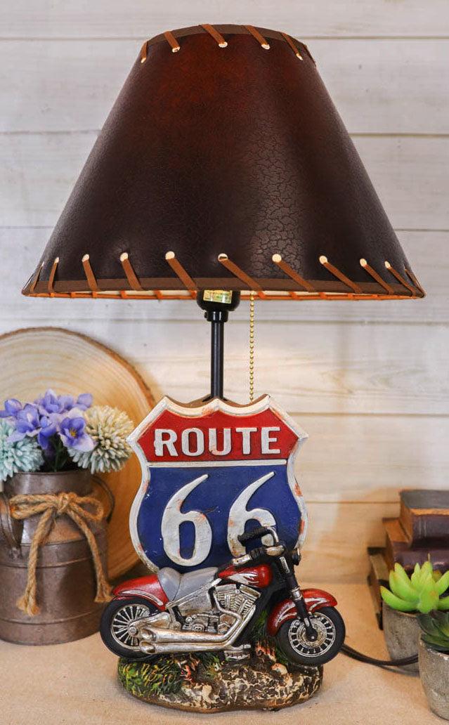 ebros gift Vintage Retro Red Motorcycle By Route 66 Highway Sign Desktop Table Lamp 19"Tall