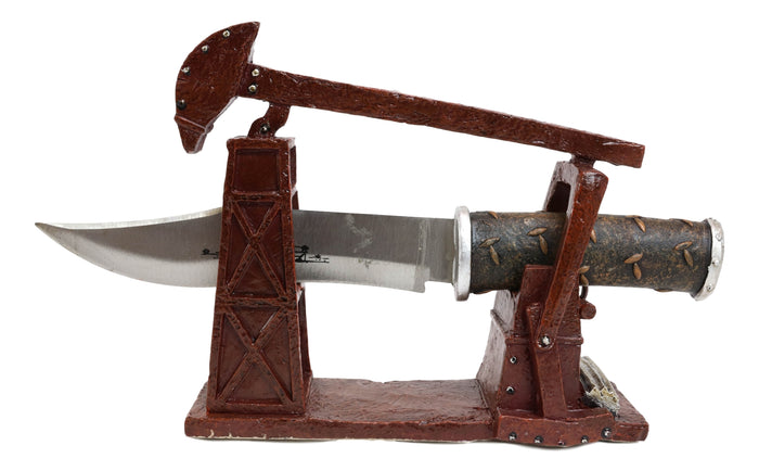 Ebros Gift Vintage Rustic Pumpjack Oil Derrick Rig Display With Decorative Dagger Knife Set