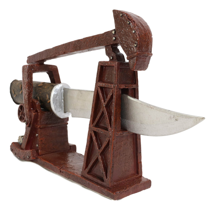 Ebros Gift Vintage Rustic Pumpjack Oil Derrick Rig Display With Decorative Dagger Knife Set