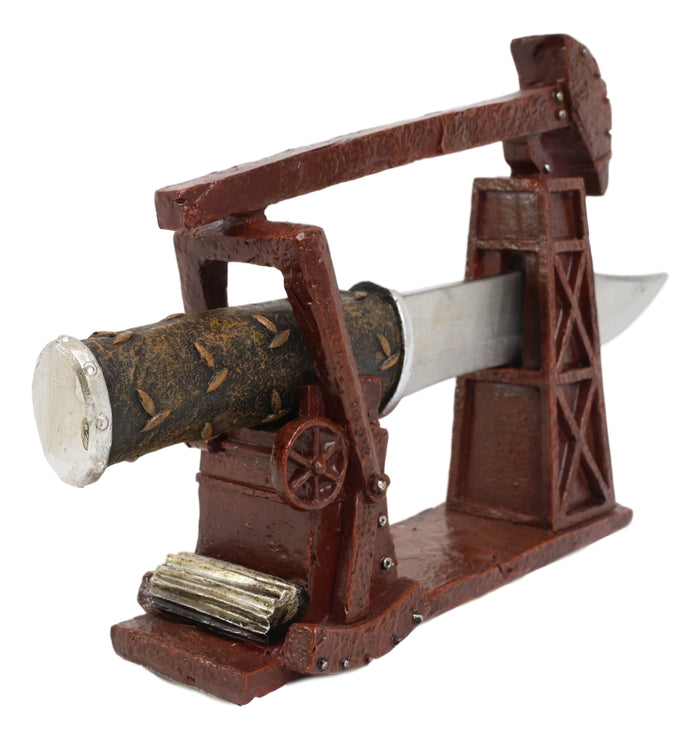 Ebros Gift Vintage Rustic Pumpjack Oil Derrick Rig Display With Decorative Dagger Knife Set