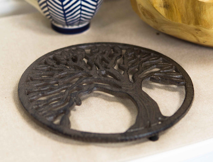 Ebros Gift Vintage Rustic Tree Of Life Medallion Circle Cast Iron Tabletop Or Wall Trivet