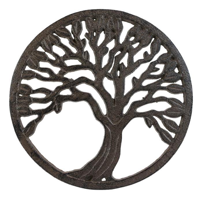 ebros gift Vintage Rustic Tree Of Life Medallion Circle Cast Iron Tabletop Or Wall Trivet