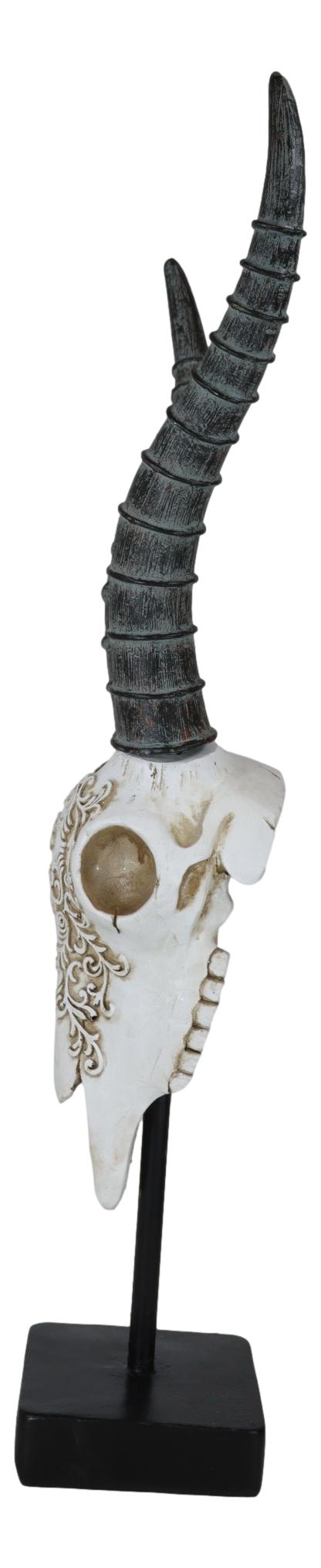 Ebros Gift Vintage Tribal Knotwork African Antelope Skull On Museum Pole Mount Base Statue