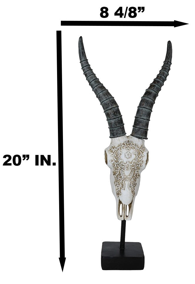 Ebros Gift Vintage Tribal Knotwork African Antelope Skull On Museum Pole Mount Base Statue