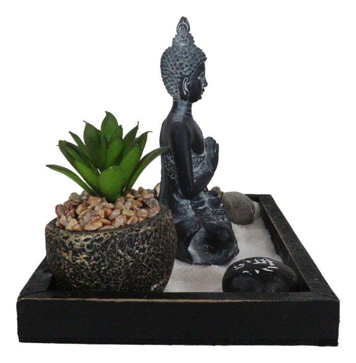 Ebros Gift Vitarka Mudra Buddha Zen Garden With Lotus Candle Holder Sand Faux Succulent