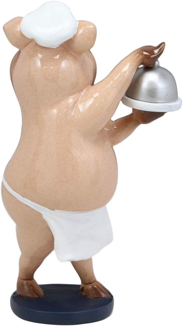 Ebros Gift Voluptuous Bistro Chef Porkie The Pig With Service Plate And Cloche Dome Statue