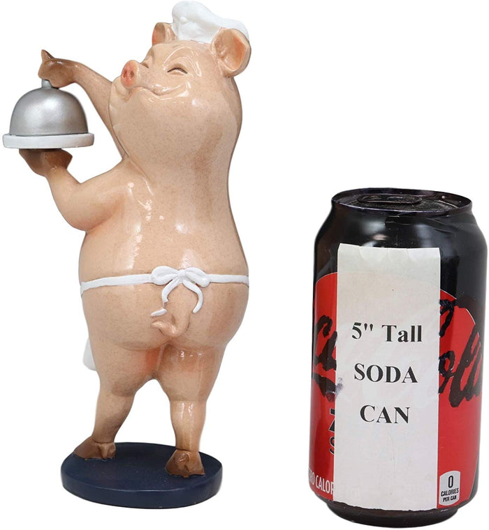 Ebros Gift Voluptuous Bistro Chef Porkie The Pig With Service Plate And Cloche Dome Statue