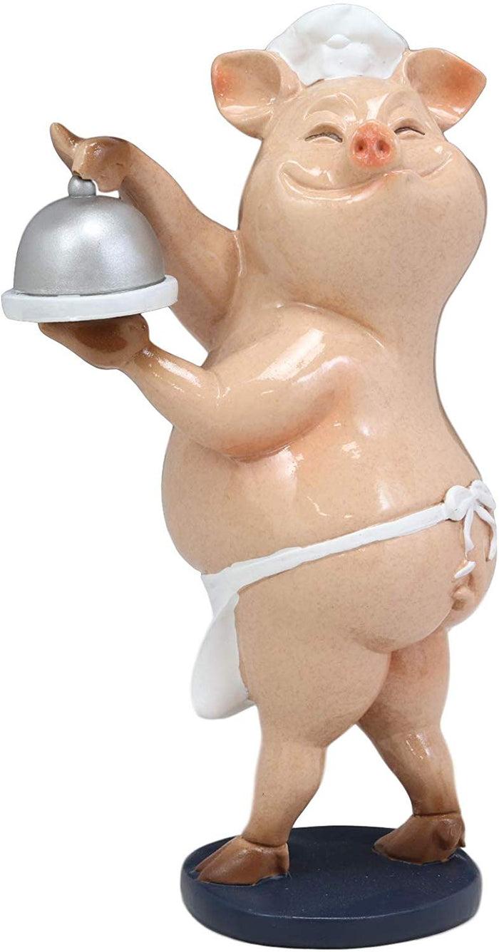 ebros gift Voluptuous Bistro Chef Porkie The Pig With Service Plate And Cloche Dome Statue