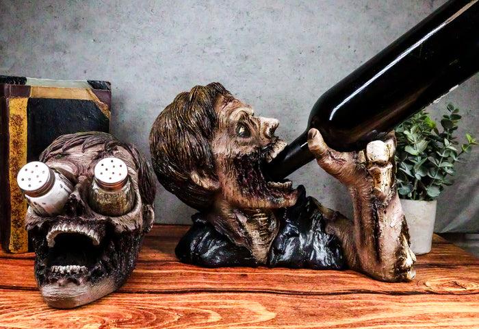 Ebros Gift Walking Undead Zombie Wine Bottle And Salt Pepper Shakers Holders Figurine Set