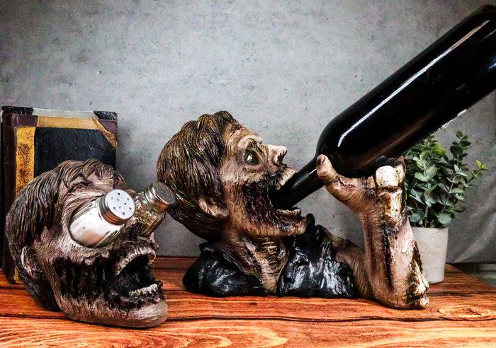 Ebros Gift Walking Undead Zombie Wine Bottle And Salt Pepper Shakers Holders Figurine Set