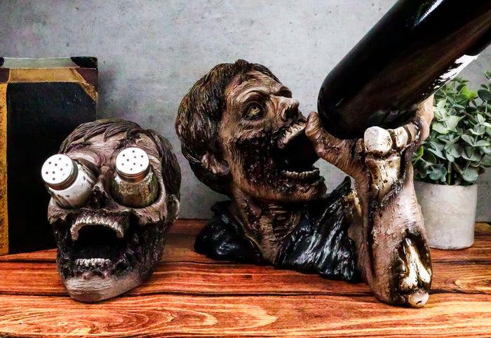 ebros gift Walking Undead Zombie Wine Bottle And Salt Pepper Shakers Holders Figurine Set