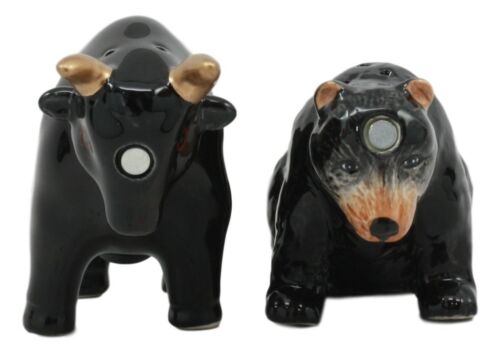 Ebros Gift Wall Street Charging Bull Versus Angry Bear Salt And Pepper Shakers Set Ceramic