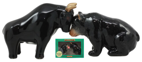 ebros gift Wall Street Charging Bull Versus Angry Bear Salt And Pepper Shakers Set Ceramic