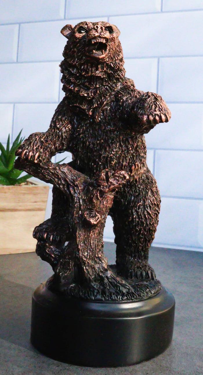 ebros gift Wall Street Standing Grizzly Bear Statue Bronze Electroplated Resin Figurine