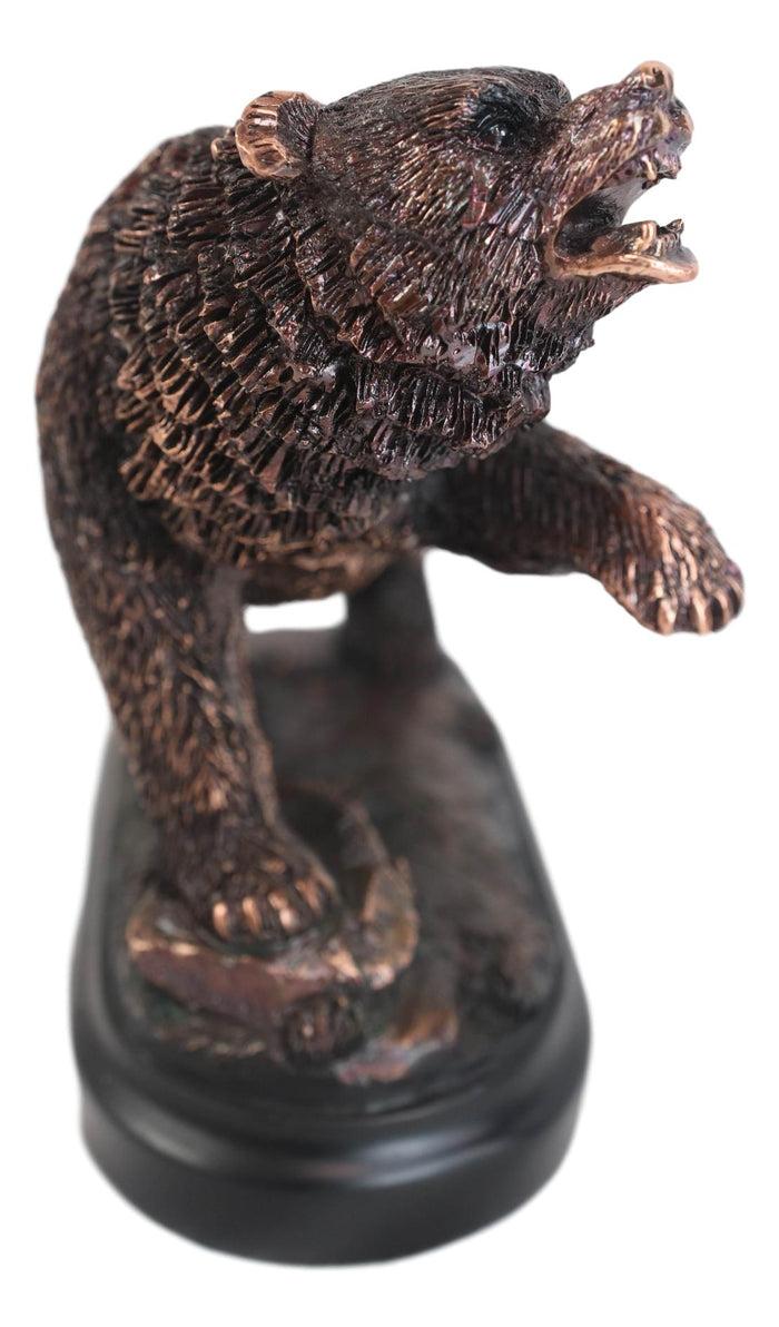 Ebros Gift Wall Street Stock Market Bear Attacking With Paw Bronze Electroplated Figurine