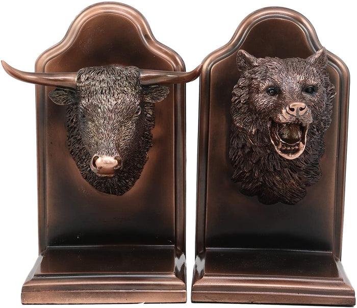 Ebros Gift Wall Street Stock Market Bull VS Bear Bookends Bronze Electroplated Figurine