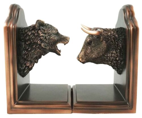 Ebros Gift Wall Street Stock Market Bull VS Bear Bookends Bronze Electroplated Figurine