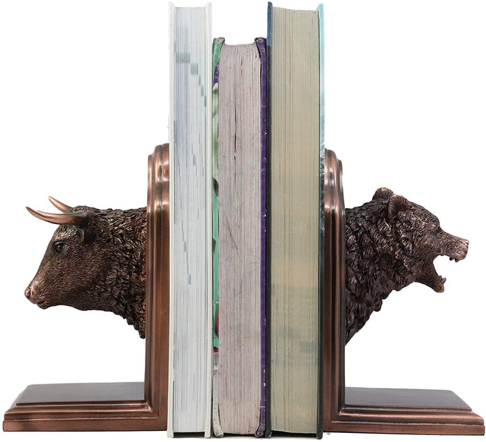 Ebros Gift Wall Street Stock Market Bull VS Bear Bookends Bronze Electroplated Figurine