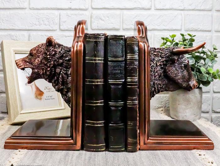 ebros gift Wall Street Stock Market Bull VS Bear Bookends Bronze Electroplated Figurine