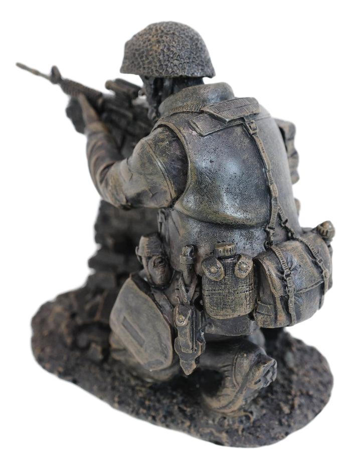 Ebros Gift War Battlefield Kneeling Soldier Taking Cover With Rifle Gun And Gears Statue