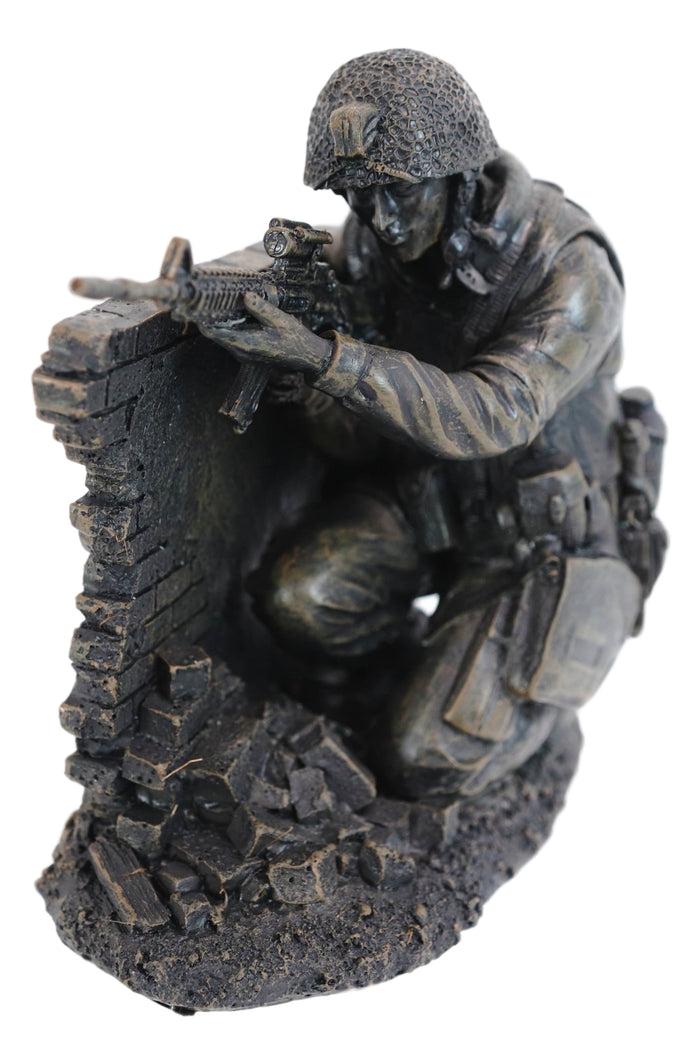 Ebros Gift War Battlefield Kneeling Soldier Taking Cover With Rifle Gun And Gears Statue