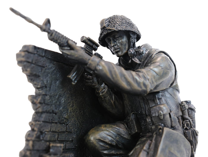 Ebros Gift War Battlefield Kneeling Soldier Taking Cover With Rifle Gun And Gears Statue