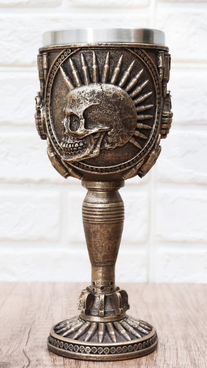 Ebros Gift War Dog Skeleton Cranium Bullet Spiked Mohawk Skull Wine Goblet Chalice Cup