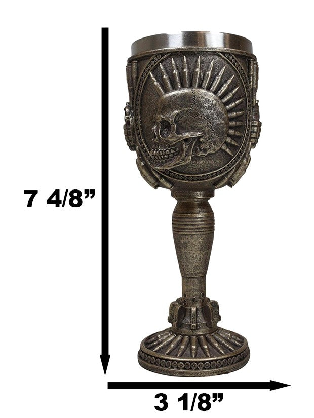 Ebros Gift War Dog Skeleton Cranium Bullet Spiked Mohawk Skull Wine Goblet Chalice Cup