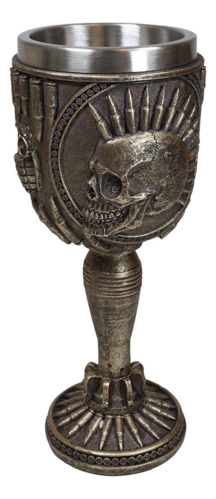 Ebros Gift War Dog Skeleton Cranium Bullet Spiked Mohawk Skull Wine Goblet Chalice Cup
