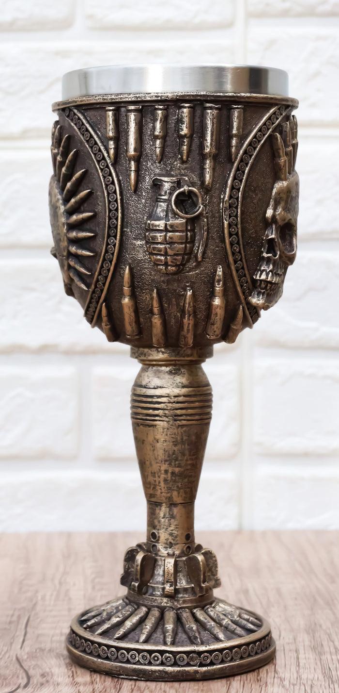 ebros gift War Dog Skeleton Cranium Bullet Spiked Mohawk Skull Wine Goblet Chalice Cup