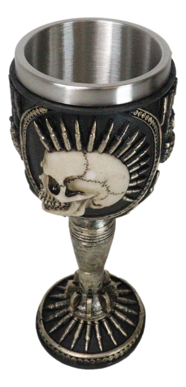 Ebros Gift War Dog Steampunk Skeleton Bullet Spiked Mohawk Skull Wine Goblet Chalice Cup