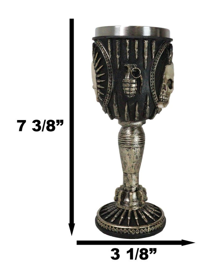 Ebros Gift War Dog Steampunk Skeleton Bullet Spiked Mohawk Skull Wine Goblet Chalice Cup