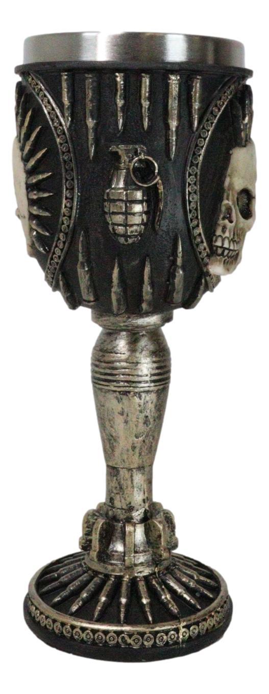 Ebros Gift War Dog Steampunk Skeleton Bullet Spiked Mohawk Skull Wine Goblet Chalice Cup