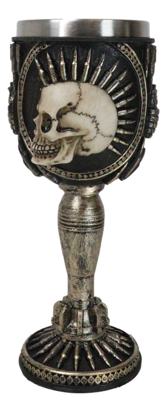 ebros gift War Dog Steampunk Skeleton Bullet Spiked Mohawk Skull Wine Goblet Chalice Cup