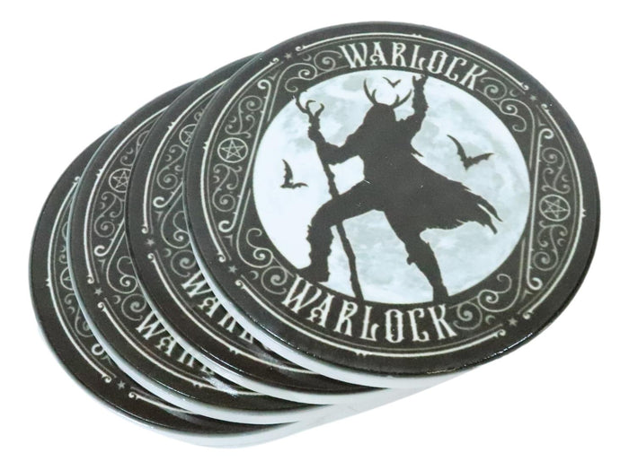 Ebros Gift Warlock With Full Moon And Bats Ceramic Coaster Set Of 4 Tiles With Cork Backs