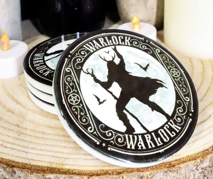 Ebros Gift Warlock With Full Moon And Bats Ceramic Coaster Set Of 4 Tiles With Cork Backs