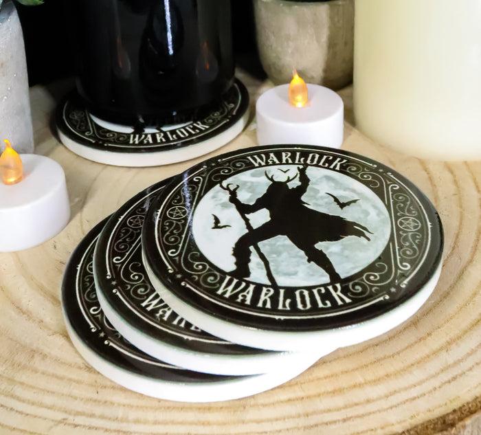ebros gift Warlock With Full Moon And Bats Ceramic Coaster Set of 4 Tiles With Cork Backs