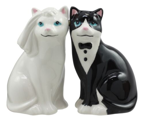 Ebros Gift Wedding Black White Cats In Tuxedo And Bridal Gown Salt And Pepper Shakers Set