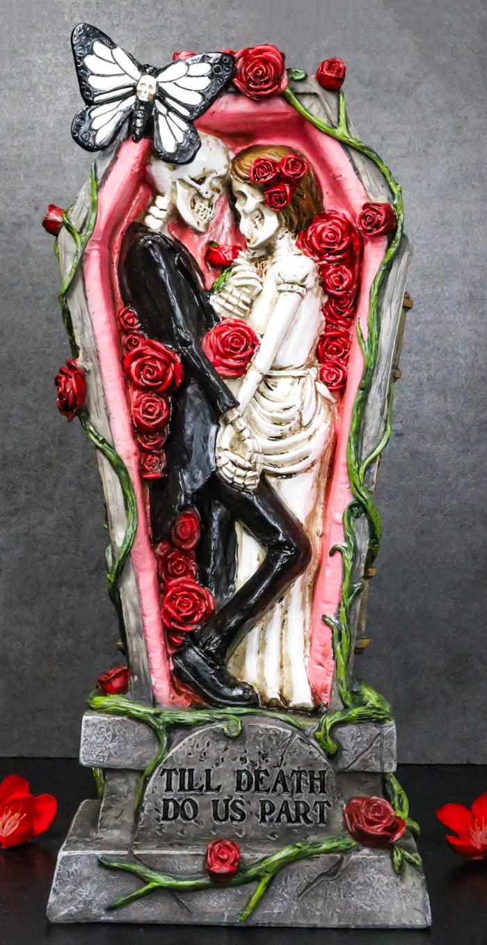 ebros gift Wedding Bride and Groom Skeletons In Rose Coffin Till Death Do Us Part Figurine