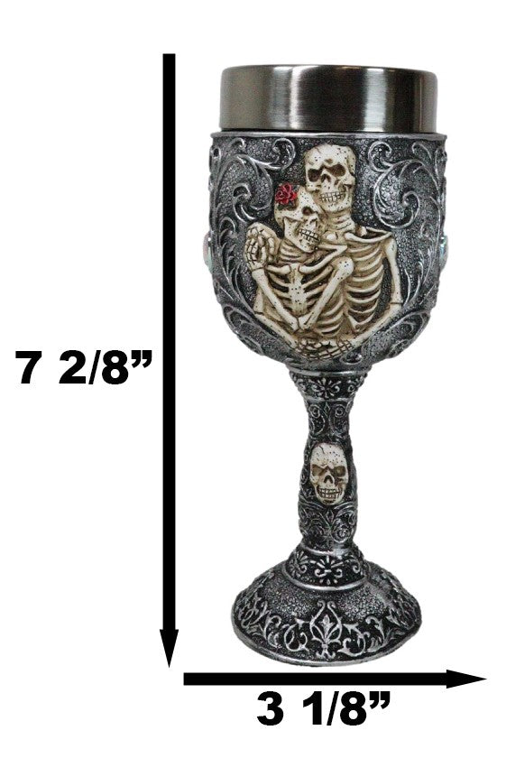Ebros Gift Wedding Cameo Skeletons Bridal Couple Love Never Dies Heart Crystals Wine Goblet