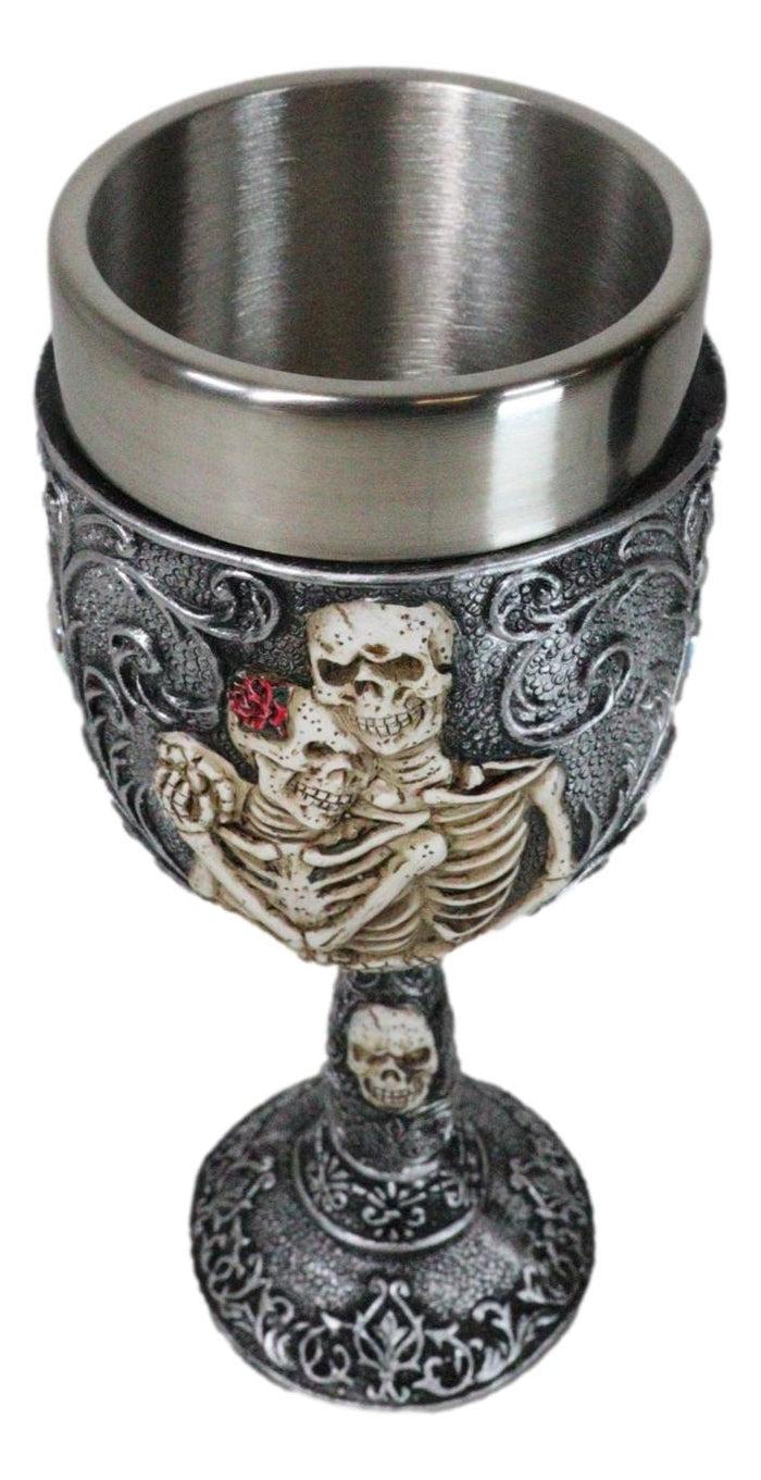 Ebros Gift Wedding Cameo Skeletons Bridal Couple Love Never Dies Heart Crystals Wine Goblet