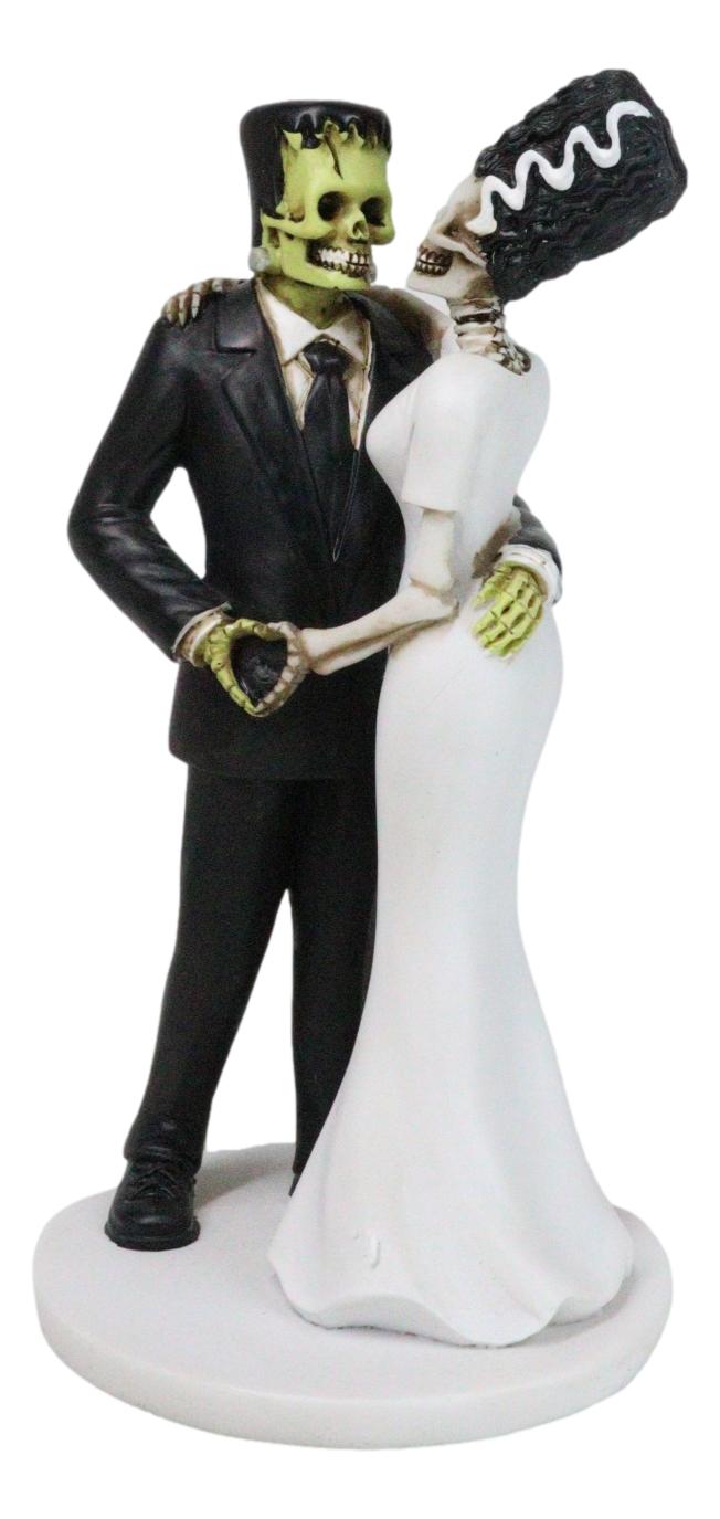 ebros gift Wedding Dance Skeleton Frankenstein Skull Bride and Groom Love Sign Figurine