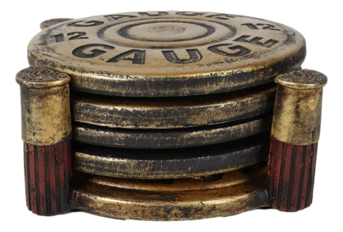 Ebros Gift Western 12 Gauge Shotgun Bullet Shells Hunter's Ammo Coaster Set With 4 Coasters