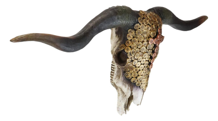 Ebros Gift Western 12 Gauge Shotgun Bullets Texas Longhorn Bull Cow Skull Wall Decor Plaque